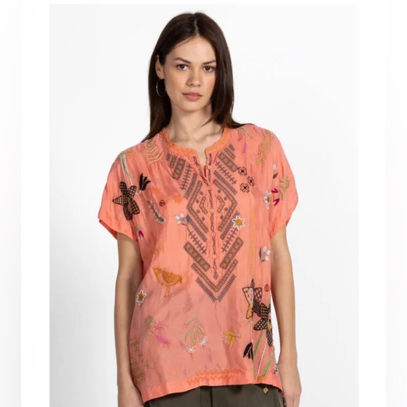 Johnny Was Perla Blouse Desert Flower - NWT -  ‘23 Spring Line - Coral Peach - Picture 10 of 11